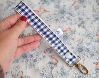 Vichy keychain wristlet, Fabric wristlet key holder, Gift for boys, Birthday gifts, Gift idea