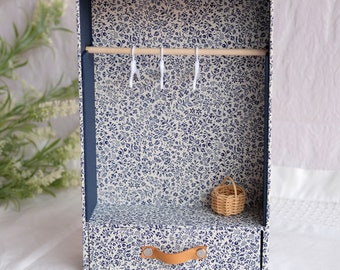 Miniature wardrobe for dolls, decorative toy wardrobe with charming floral print, Furniture for dolls, Ideal gift for girls