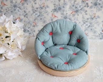 Miniature couch for dolls handmade with wood and cotton fabric, Modern furniture for dolls, Nursery decor