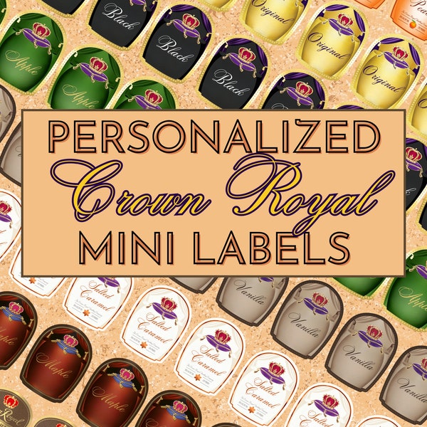 MINI Royal Vibes for Whiskey | 50 ml Customized Whiskey Label | Original, Peach, Salted Caramel, Black, Vanilla, Apple, Maple, & Reserve