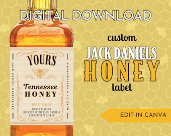 Etiquetas personalizadas Sweet Life para whisky de miel / Etiquetas de botellas de whisky personalizadas / Descarga digital DIY / Etiqueta editable de whisky de miel