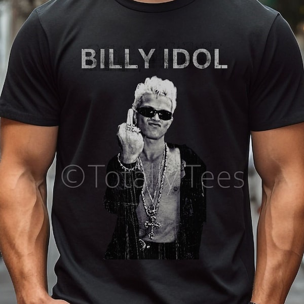 BILLY IDOL T Shirt Tee Tshirt Shirt 1980s Rock Vintage Aesthetic Distressed T-shirt Band Tee Giving the Finger Simple Minimalist