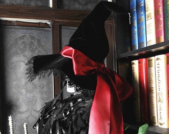 Chapeau de sorcière d'Halloween fait à la main, accessoires de costume de magie gothique accessoires chapeau de sorcier de fête de cosplay noir vintage, chapeau de fête Lolita, chapeau de sorcières