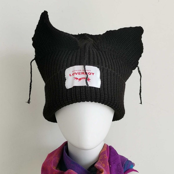 Handmade crochet cat ear beanie, striped fox cat pig ear beanie for spring winter autumn, Loverboy cold hat cap, warm bunny cap, knit hat