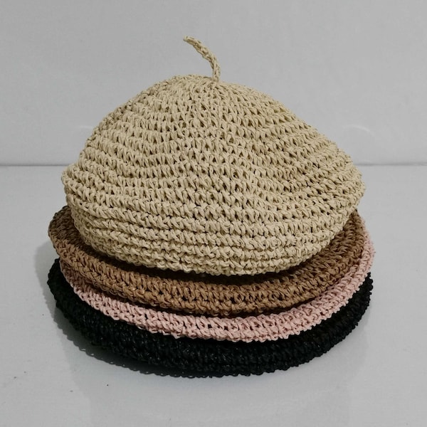 Vintage Style Straw Beret Hat, Beach hat, Women Sun Hat, Straw Hat, Handwoven Summer Hat, French Straw Hat, Foldable Hat, Gift for Her