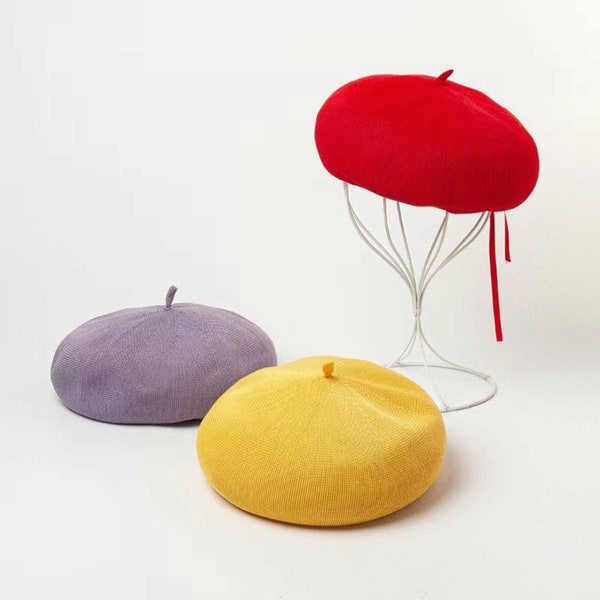 Chapeau béret d'été pour femme, béret printemps été pour femme fille, béret couleur unie, béret peintre, béret français fait main, cadeau pour elle