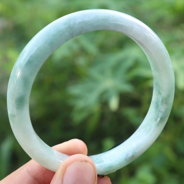 57mm, Certified Natural Grade A Jadeite Light Green Bangle Genuine Burmese Myanmar Blue Ocean Gemstone, Ideal Christmas Gift