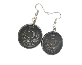 Vintage 5 øre coin danish coin earrings Denmark
