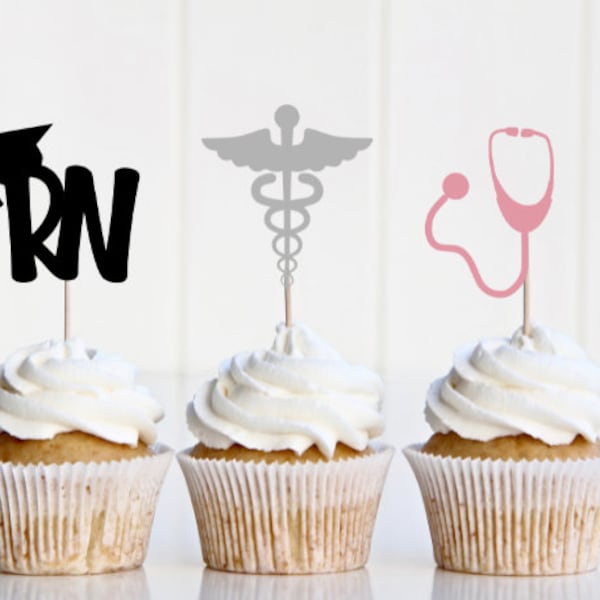 RN Cupcake Toppers SVG, Medical Symbol Caduceus SVG, Stethoscope Cupcake Toppers Svg