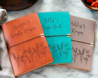 Personalized Leather Family Recipe Book, Custom CookBook Binder, Birthday Gift for Mom Daughter, Blank Recipe Book Family Cooking Journal A5