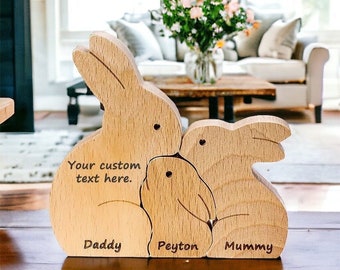 Wooden Bunny Name Puzzle, Engraved Family Name, Family Keepsake Gift, Family Home Decor, Gift for Mom, Animal Gift for Kids