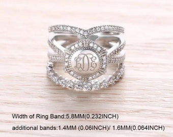 Sterling Silver Stacking Engraved Monogram Ring, Custom Silver Initial Ring, Monogram Rings for Women, Circle Monogram Ring, Bridesmaid Gift