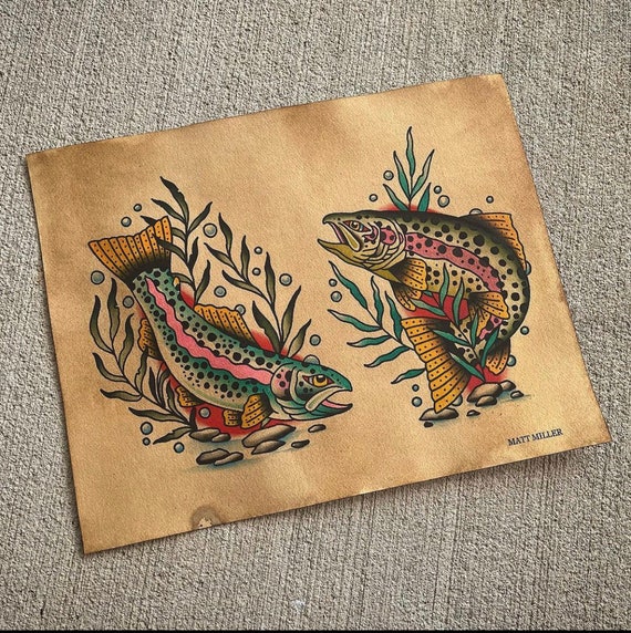 Traditional Rainbow Trout Tattoo Flash Print - Etsy Ireland