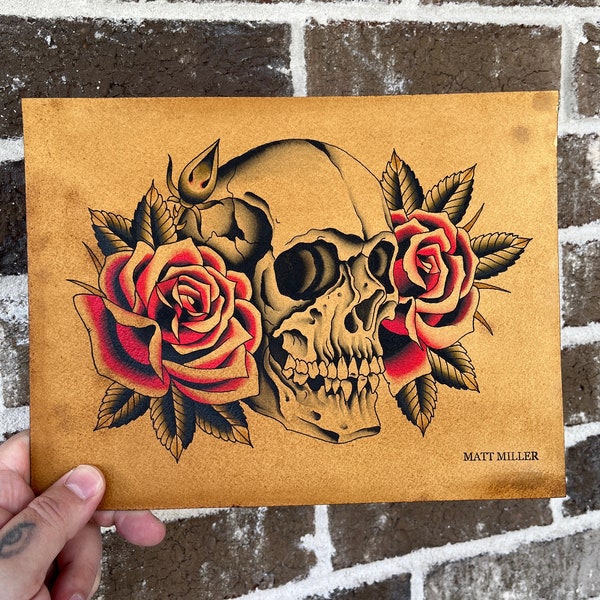 Skull and roses Tattoo Flash Print