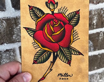 Traditional Rose Tattoo Flash Print