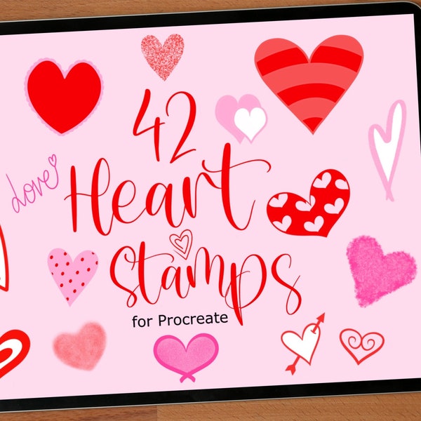 42 Procreate Heart Stamps | Procreate Love Stamps | Heart Stamps | Valentines Stamps | Procreate Heart Doodles | Hearts Brushset