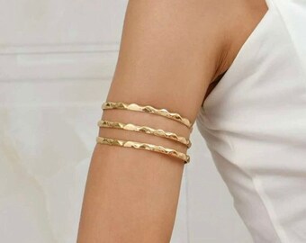 Manchette de bras minimaliste or/argent, bracelet en or, bracelet de bras supérieur en or, bijoux pour femmes