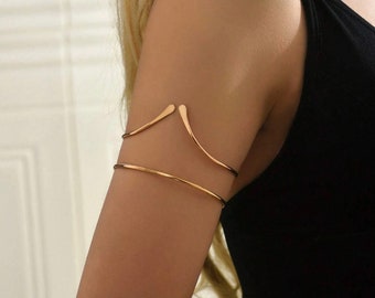 Manchette de bras minimaliste, bande de bras d'or, bande de bras supérieure argentée, bracelet de bras réglable, or rempli minimaliste 14K, bijoux de bras pour des femmes