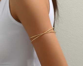 Criss Cross Arm Cuff, Minimalist Upper Arm Cuff, Arm Bracelet, Gold/Silver Arm Cuff, Upper Arm Bracelet, Gold Elegant Arm Cuff, Arm Jewelry
