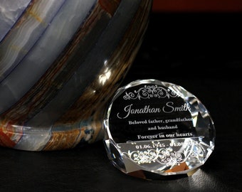 Engraved memorial crystal  - Personalized engraved glass - Standing memorial plaque - Individual project