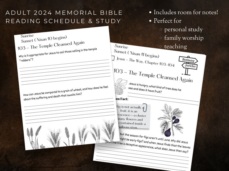 JW 2024 Memorial Bible Reading Schedule and Study Adult Version Worksheets Memorial Notebook