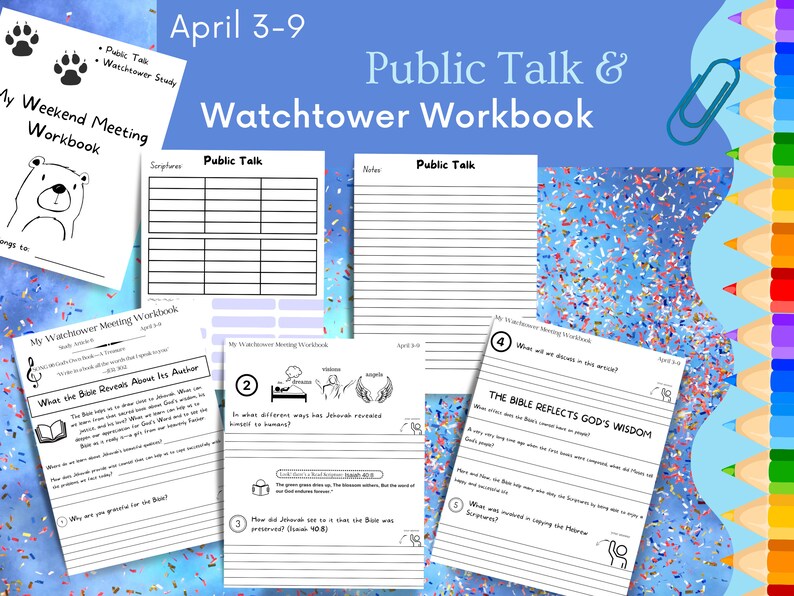 Jw Kids Weekend Meeting Workbook and Activities April 3-9 - Etsy