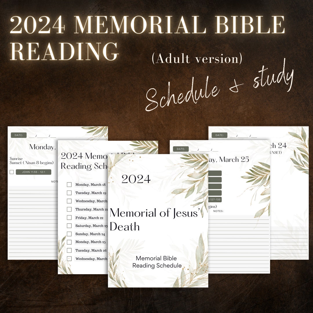 JW 2024 Memorial Bible Reading Schedule and Study Adult Version Worksheets Memorial Notebook