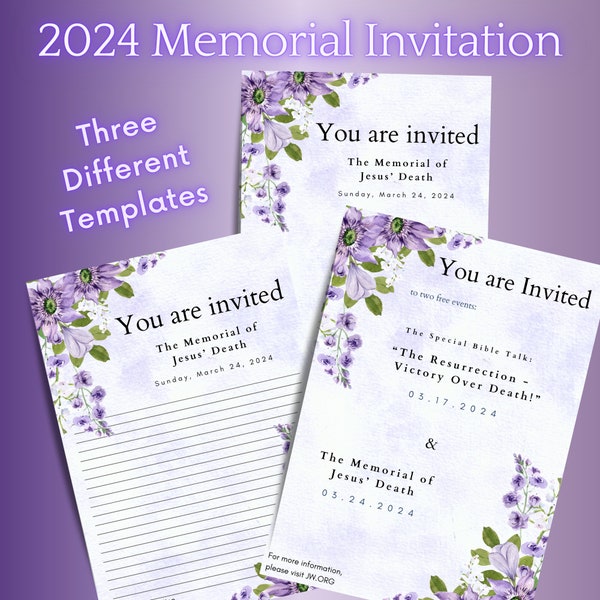 Memorial of Jesus' Death Invitation | 2024 | Special Talk |  Letter Writing | Jehovah's Witnesses |  Preaching | Jw Workbook | Stationary |