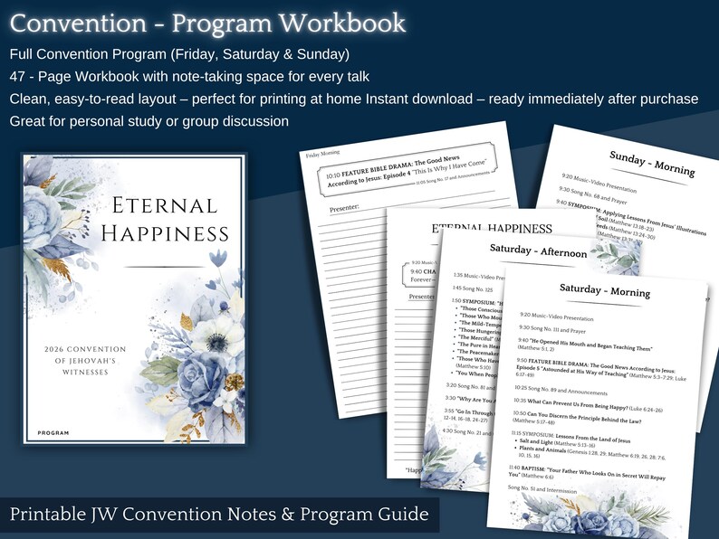 Printable Convention Program 2026 Convention of Jehovah’s Witnesses Notes Workbook “eternal ...