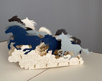 Carte de voeux 3D pop-up chevaux