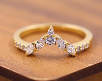 Marquise Cut Wedding Band, Lab Grown Diamond Curved Band, Unique Diamond Marriage Ring for Women, Minimalist Nesting Ring, Anniversary Ring.