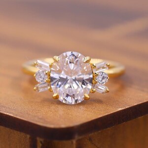 Oval Cut Lab Created Diamond Engagement Ring, 10K Solid Gold Wedding Ring, Unique Women Ring, Cluster Diamond Proposal Ring, Gift for Women.