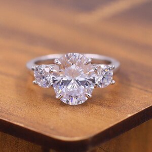 Oval Cut Three Stone Engagement Ring, Oval Lab Grown Diamond Ring, Round Side Diamonds Wedding Ring, Anniversary Gift, Diamond Ring for Her.