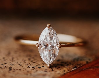 1.5 CT Marquise Cut Solitaire Diamond Moissanite Engagement Ring, 14k  Yellow Gold Simulated Diamond Promise Ring, Classic Solitaire Ring.