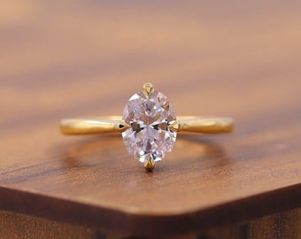 Anillo de compromiso Moissanite de talla ovalada de 1,0 CT, anillo de aniversario, anillo de diamantes solitario, magnífico anillo de boda de oro macizo de 10K, regalo para mujeres