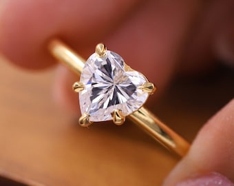 1,5 karat hjärtslipad moissanit förlovningsring, vigselring i massivt guld med diamanter, löfte om kärleksfull hjärtslipad femklor, jubileumspresent