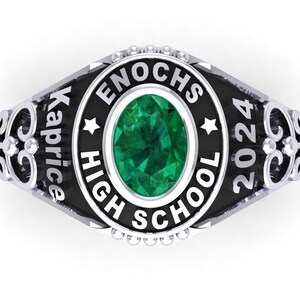 Fully Personalized Customized Class Rings, Collection Ring, Oval Cut Simulated Birthstone Class Ring, 925 Sterling Silver College Class Ring