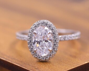 Oval Diamond Halo Ring 3.5 CT Oval Lab Grown Diamond Ring Pave Set Engagement Ring IGI Certified Diamond Ring Oval Diamond Ring for Women
