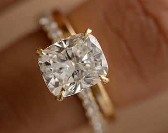 2.5 ct Diamond Engagement Ring Set, Cushion Bridal Set 14k White Gold Ring Set Diamond Half Eternity Wedding Band Set , Promise Ring Set