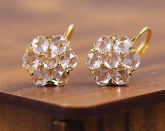 Classy Round Cut Moissanite Push backs Studs, Beautiful Floral Design Earring, Art Deco Flower Motif Earring, Lab Diamond Stud Earring