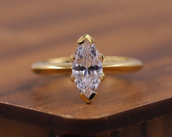 Anello nuziale classico con punta a V, anello di fidanzamento in moissanite con taglio marquise, anello di promessa con diamante solitario a sei punte, regalo di anniversario