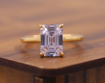 Classico anello di promessa Halo nascosto, anello di nozze Moissanite taglio smeraldo allungato da 2,5 CT, anello di fidanzamento con diamante solitario, regalo di anniversario