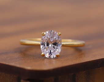 Anillo de compromiso Moissanite de talla ovalada de 1,0 CT, regalo de aniversario, anillo de boda magnífico, anillo de promesa de oro sólido de 14K, joyería nupcial para regalo
