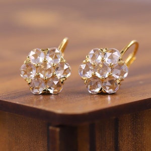 Classy Round Cut Moissanite Push backs Studs, Beautiful Floral Design Earring, Art Deco Flower Motif Earring, Lab Diamond Stud Earring