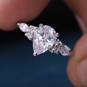 Pear shaped Moissanite engagement ring set, Unique Rose gold engagement ring vintage, wedding Bridal anniversary gift for women  Bestseller