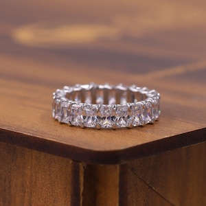 Radiant Cut Moissanite Engagement Full Eternity Band, Delicate Anniversary Band, Designer Wedding Band, Bridal Matching Band, Gift For Women