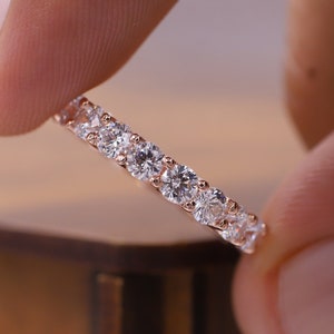Klassieke ronde geslepen diamanten trouwring, volledige Eternity-ring, Diamond Eternity-band, bijpassende bruidsring stapelen, Eternity-verjaardagsband