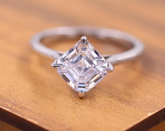 Asscher Cut Solitaire Engagement Ring, Real Lab Grown Diamond Anniversary Gift, East West Diamond Proposal Ring, Four Prong Set Promise Ring