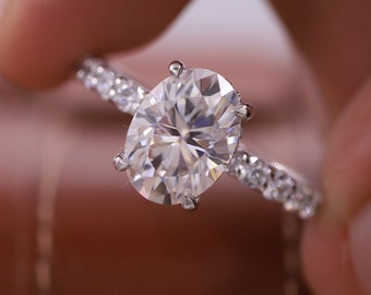 Anillo de compromiso Moissanite de talla ovalada de 2,5 CT, anillo de halo oculto, anillo de solitario, anillo de boda para mujer, anillo de talla ovalada, anillo de oro blanco sólido de 14 qt