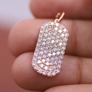 Diamond Gold Charm Pendant Designer Diamond 14k Solid Gold Rectangle Everyday Jewelry, Real Diamond Birthday Gift for Women
